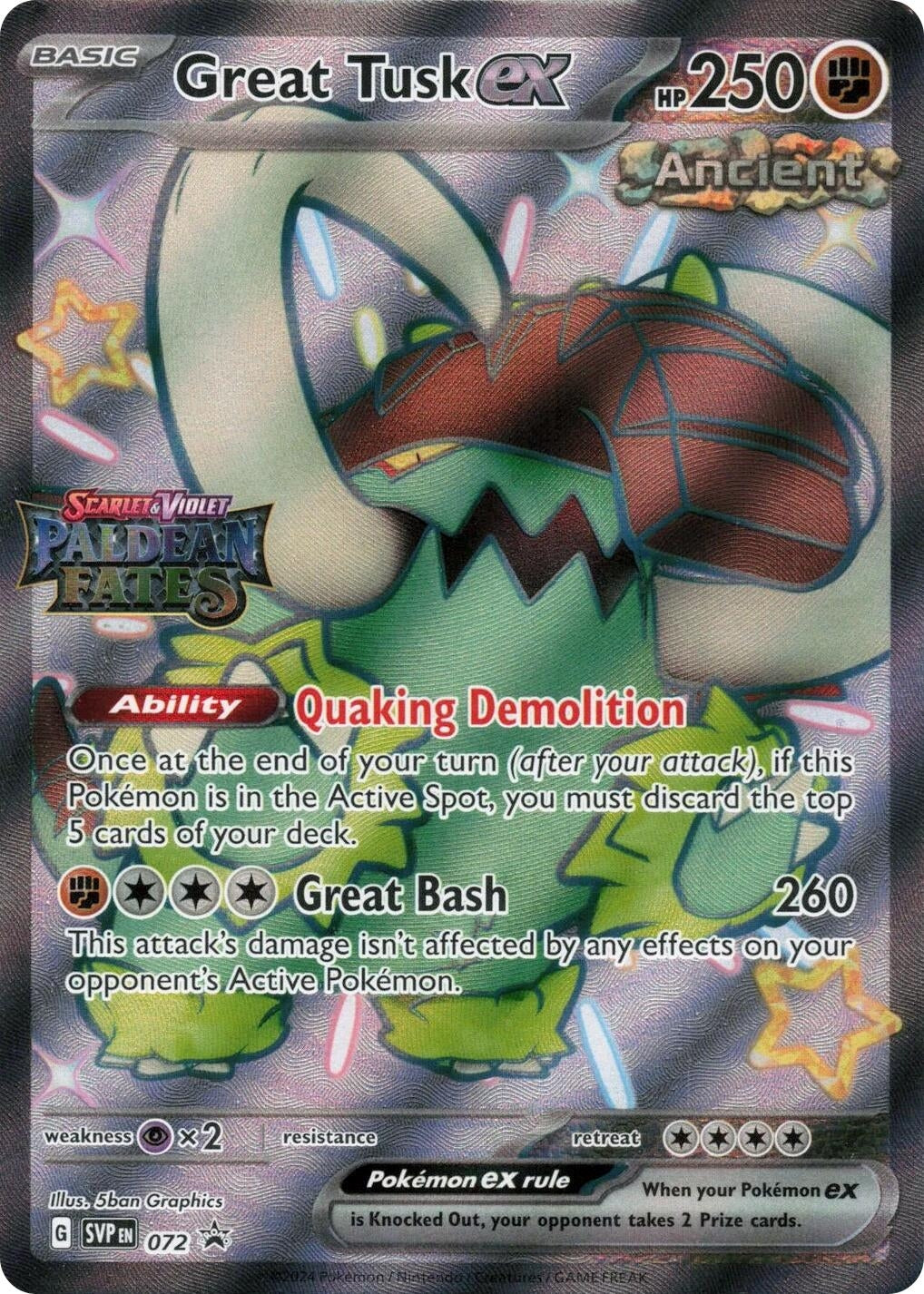 Great Tusk ex - 072 (Paldean Fates Stamped) (072) (MCAP)